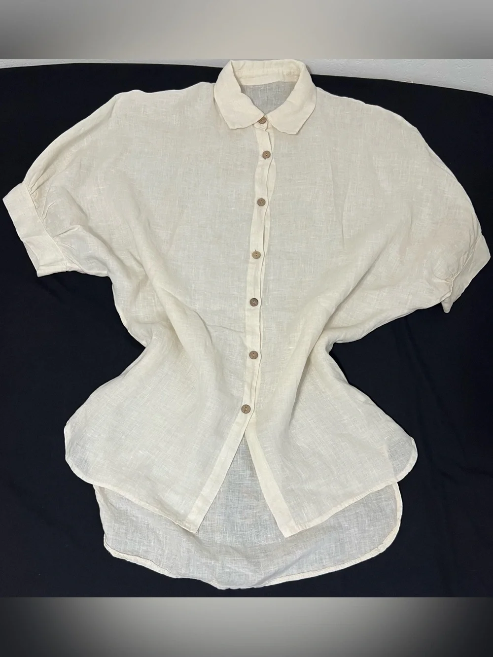 Made in Italy 100% Linen Oversized Tunic Shirt Ivory Button Front Lagenlook OS